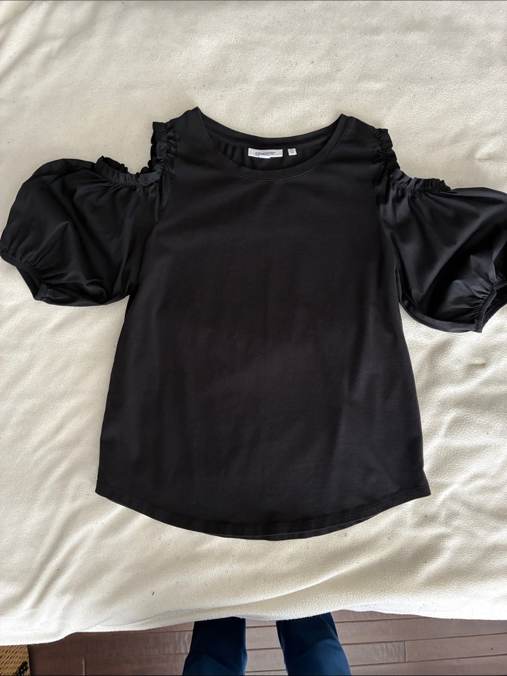 Chico’s Black Cold-Shoulder Puff Sleeve Top